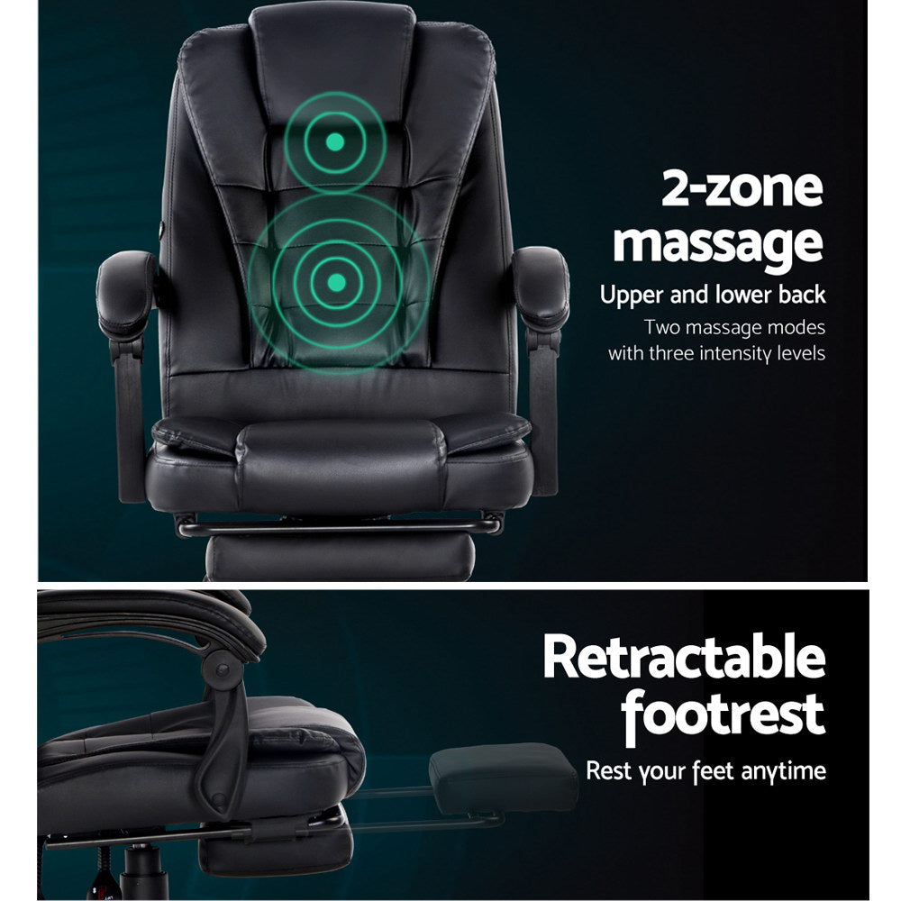 2 Point Massage Office Chair Pu Leather Footrest Black