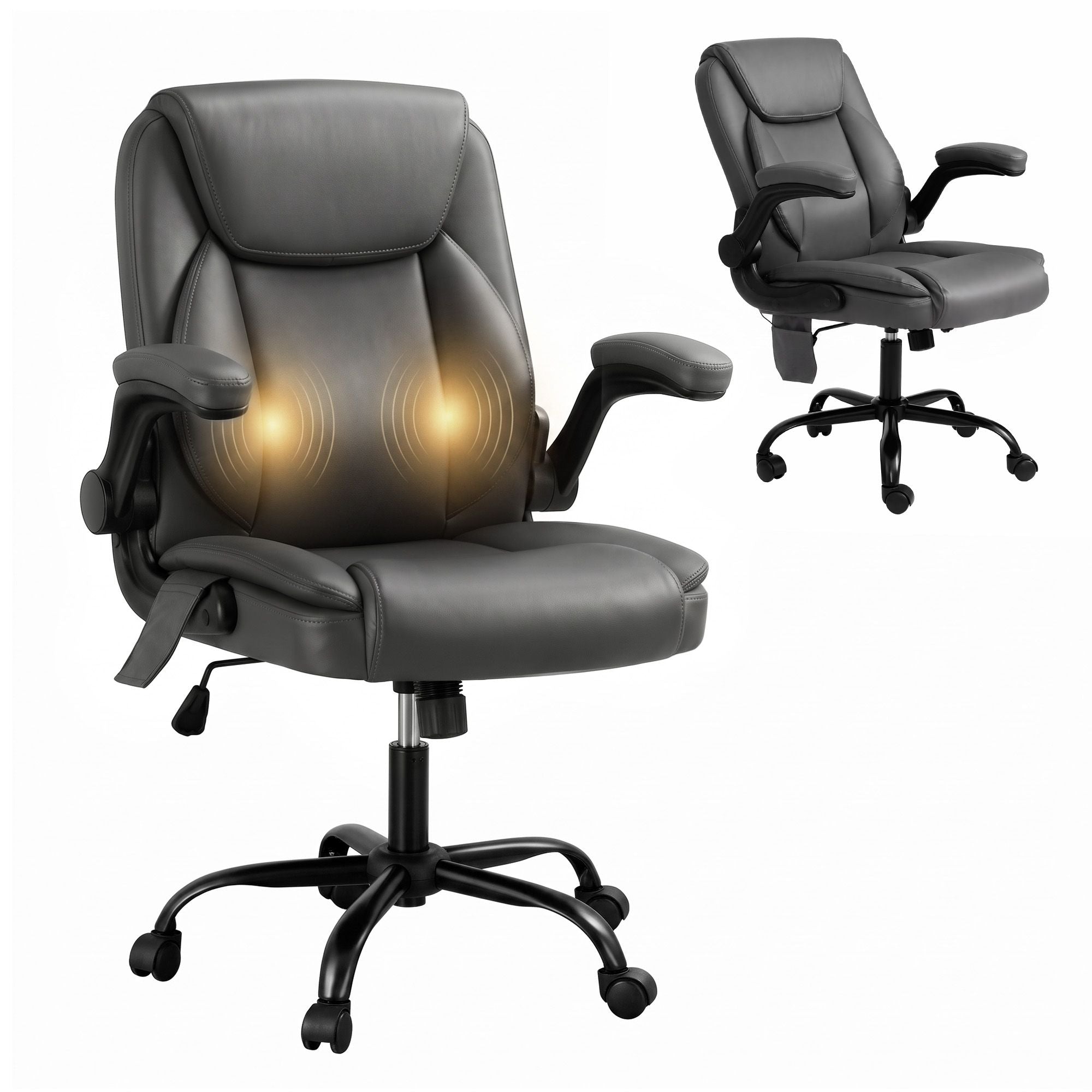 Artiss 2 Point Massage Office Chair Leather Mid Back Black