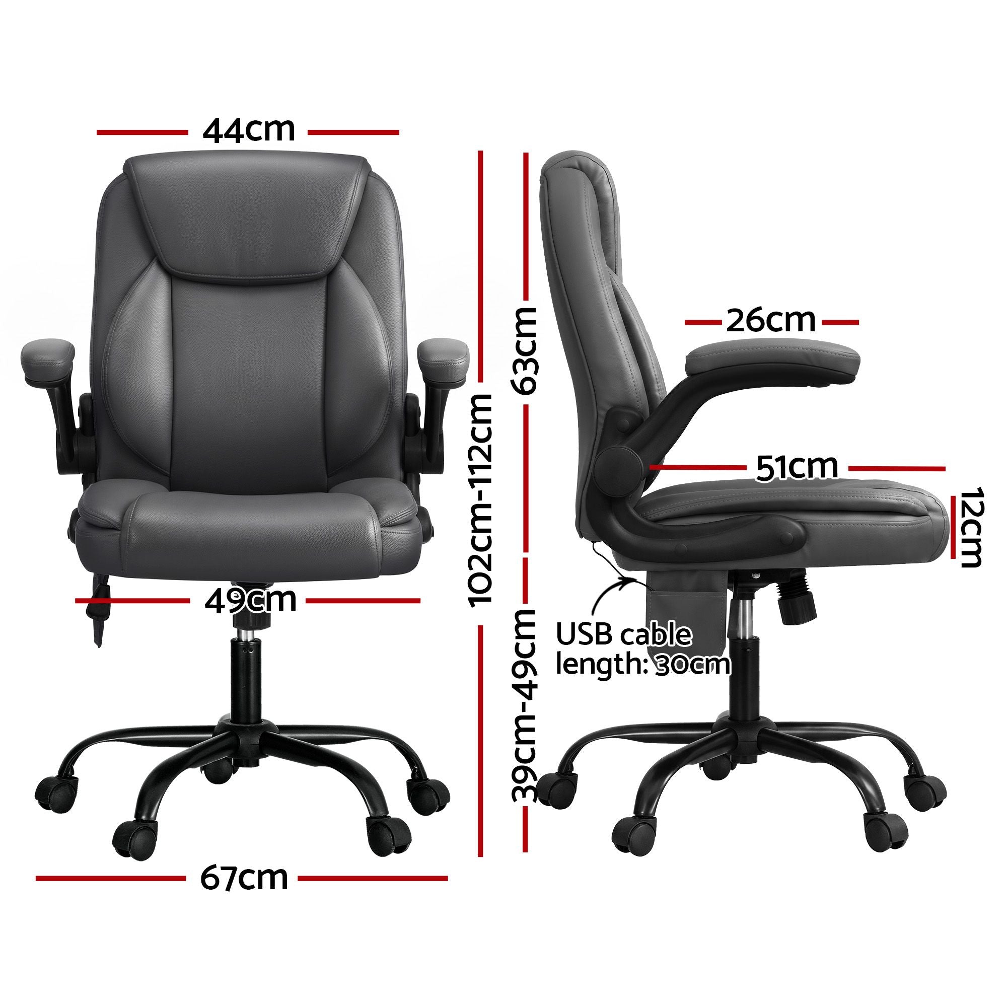 Artiss 2 Point Massage Office Chair Leather Mid Back Black