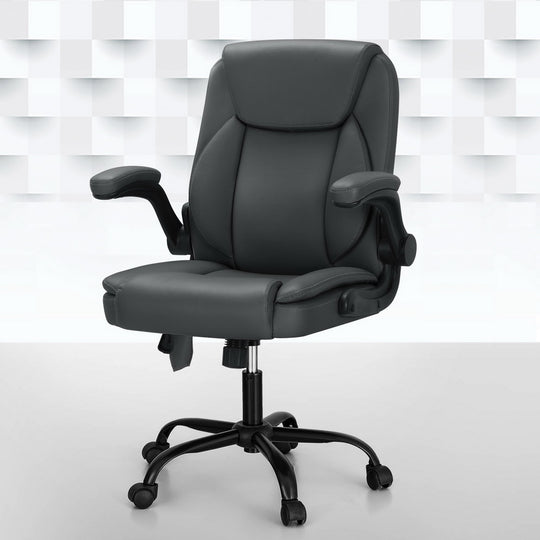 2 Point Massage Office Chair Leather Mid Back Grey/Sand/Black | Grey colour