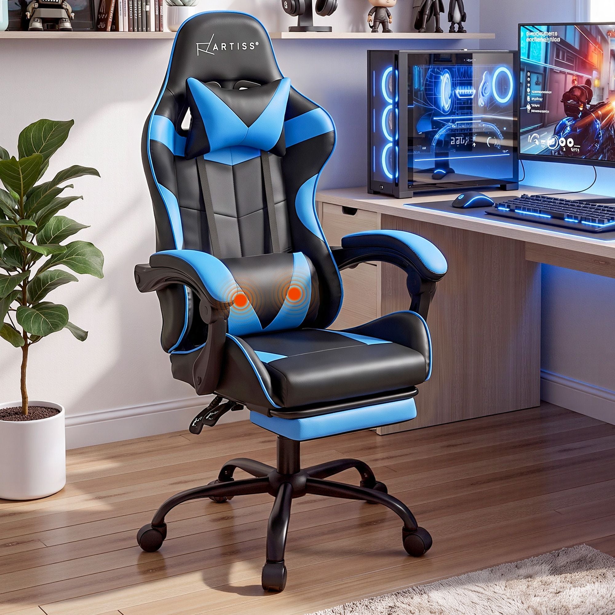 Artiss 2 Point Massage Gaming Office Chair Footrest Red