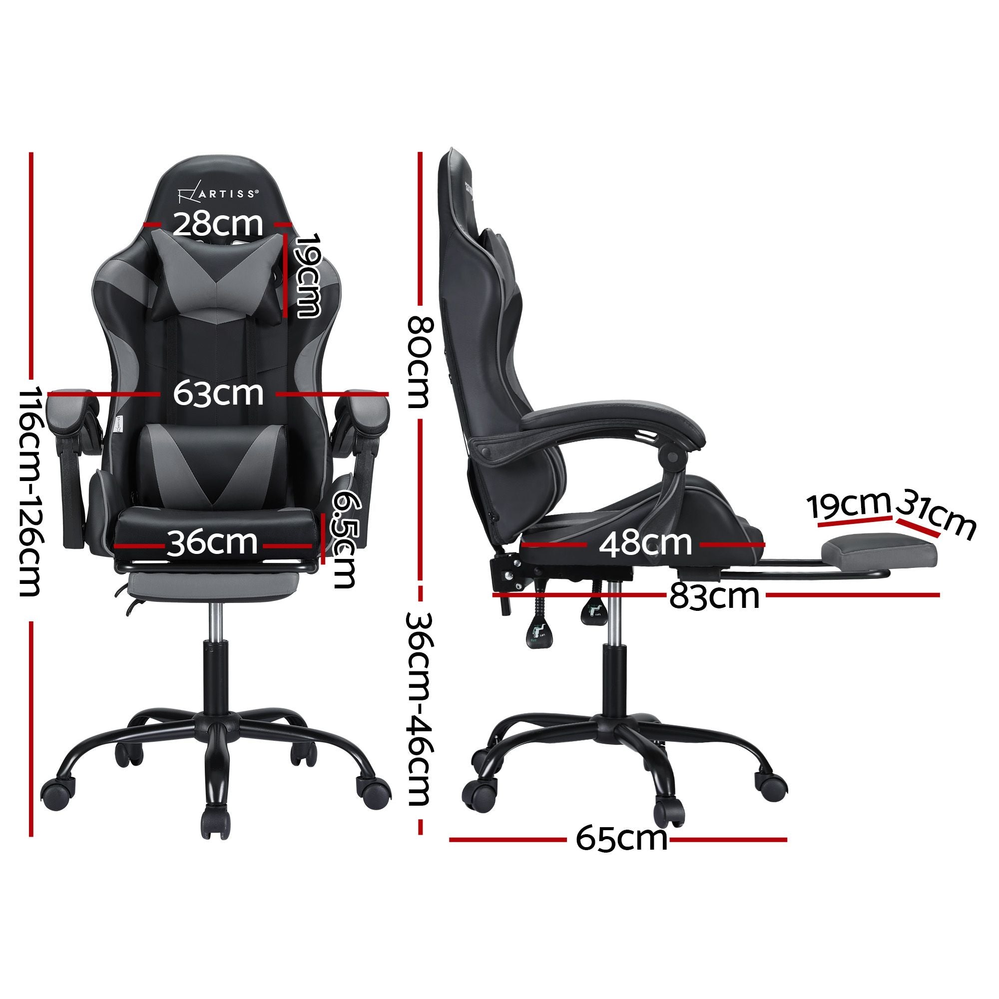 Artiss 2 Point Massage Gaming Office Chair Footrest Pink