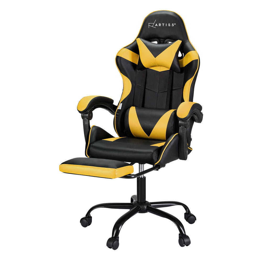 2 Point Massage Gaming Office Chair Footrest Cyan Blue