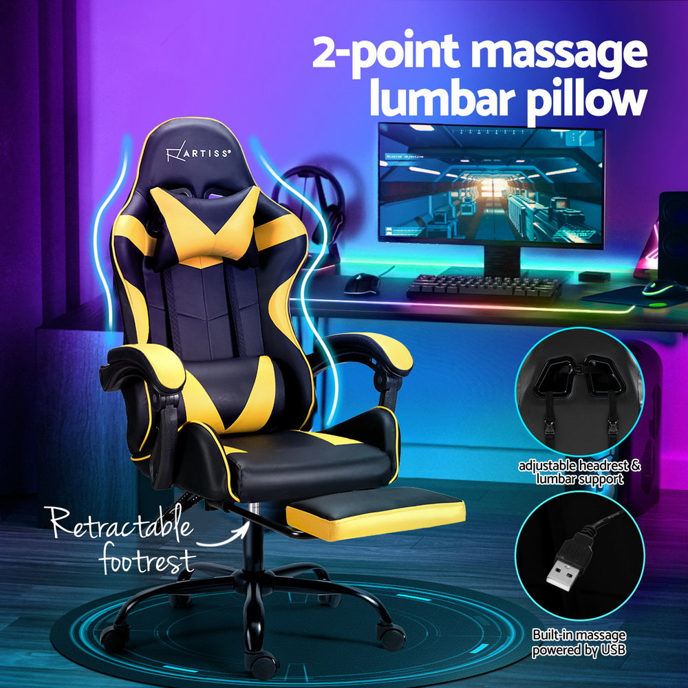 2 Point Massage Gaming Office Chair Footrest Cyan Blue