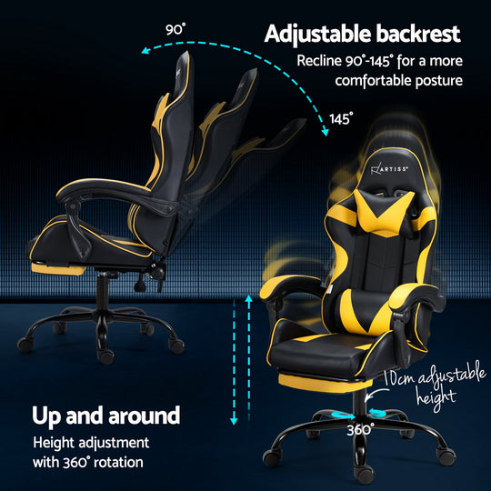 2 Point Massage Gaming Office Chair Footrest Cyan Blue