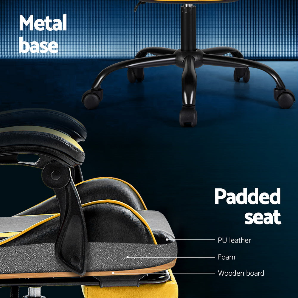 2 Point Massage Gaming Office Chair Footrest Cyan Blue
