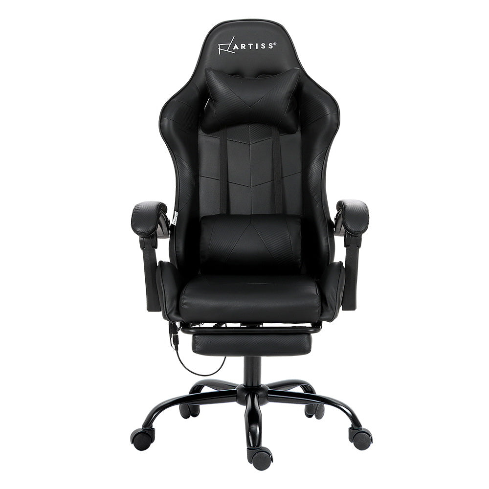 6-Point Massage Gaming Office Chair with Footrest Black Ergonomic Seat