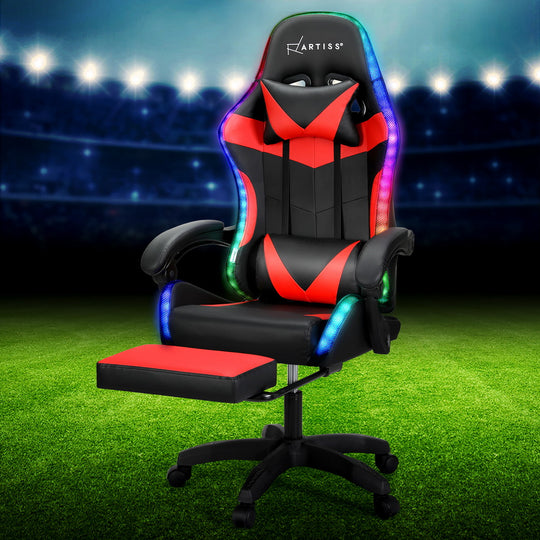 6 Point Massage Gaming Office Chair 7 LED Footrest Blue, Blue colour