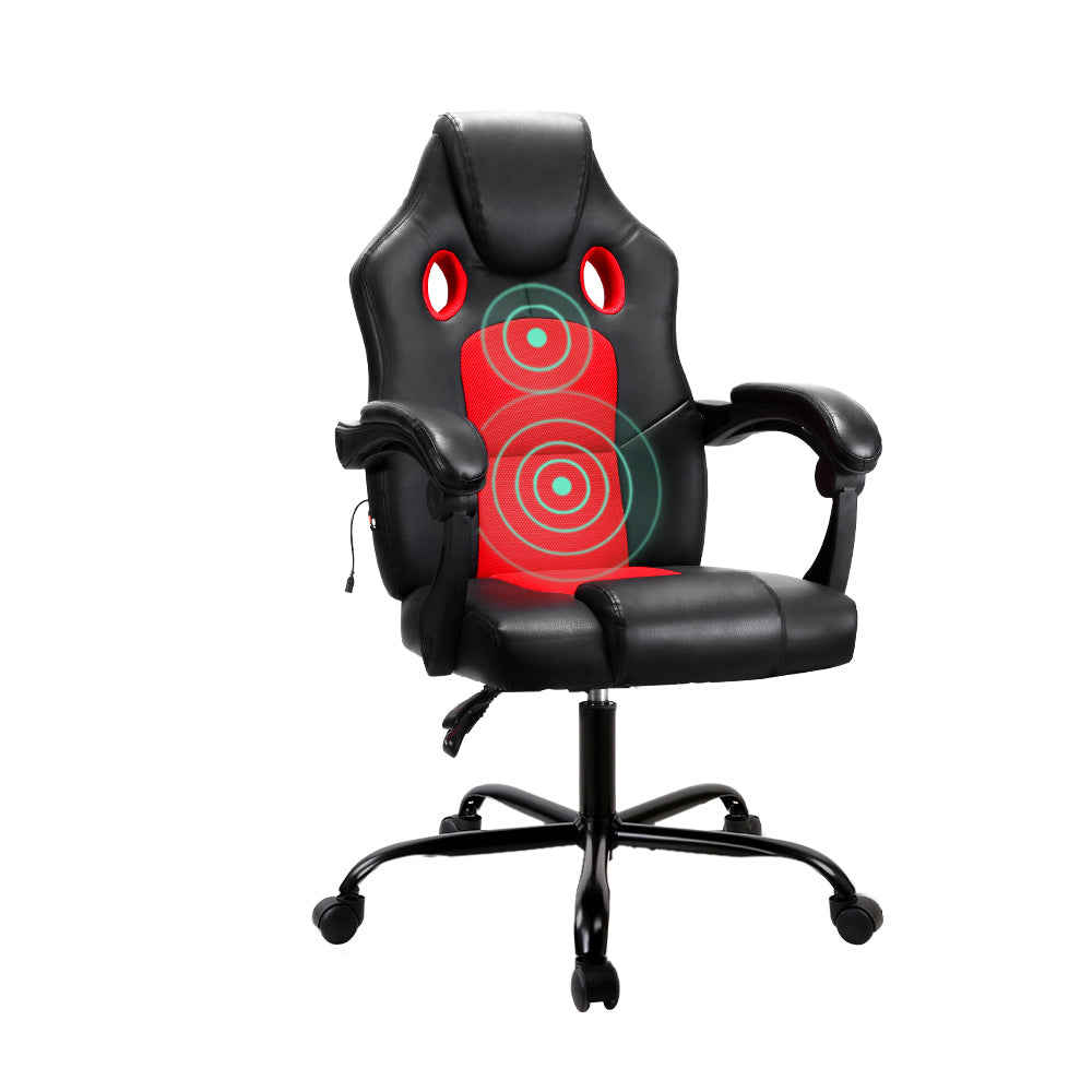 Gaming Office Chair Red 2 Point Massage Ergonomic PU Leather Computer Chair
