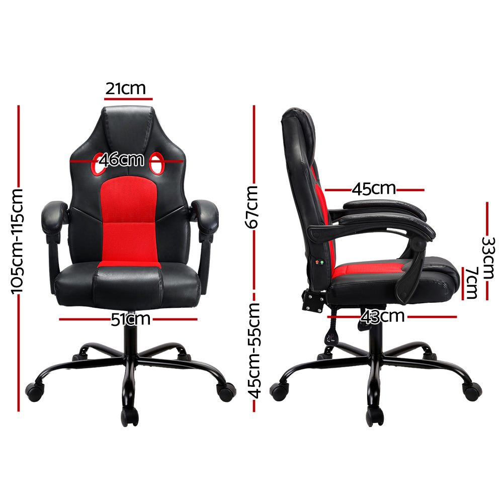 Gaming Office Chair Red 2 Point Massage Ergonomic PU Leather Computer Chair