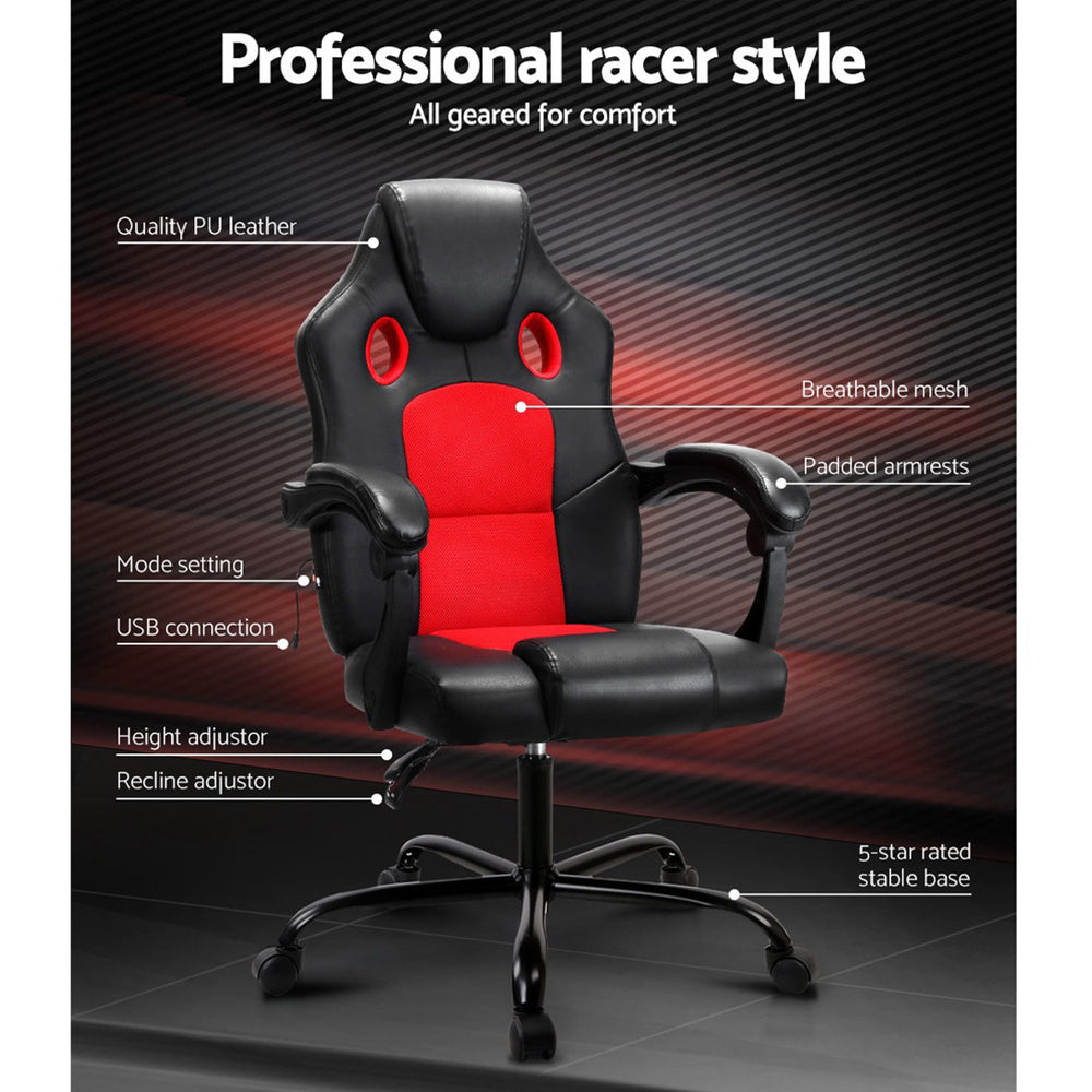 Gaming Office Chair Red 2 Point Massage Ergonomic PU Leather Computer Chair