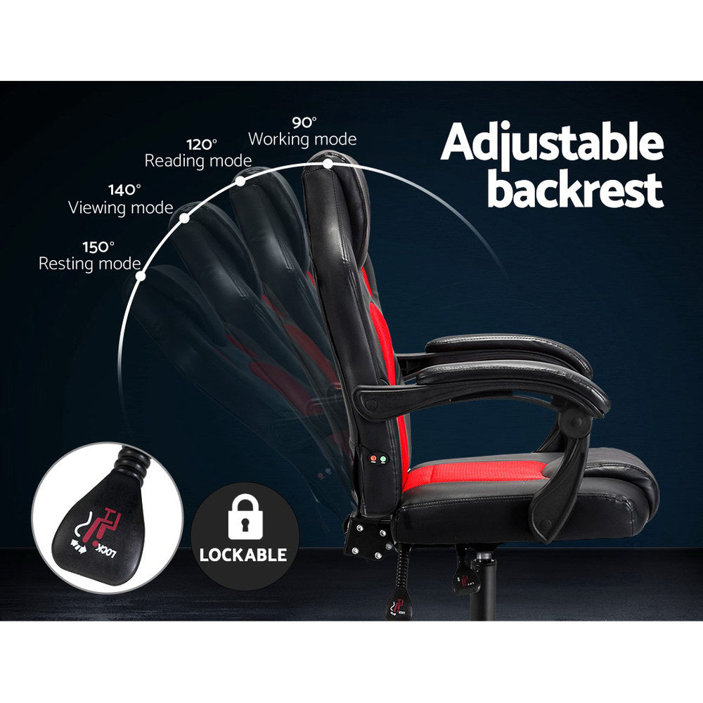 Gaming Office Chair Red 2 Point Massage Ergonomic PU Leather Computer Chair