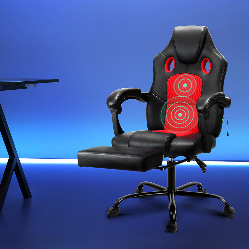 Gaming Office Chair Red 2 Point Massage Ergonomic PU Leather Computer Chair
