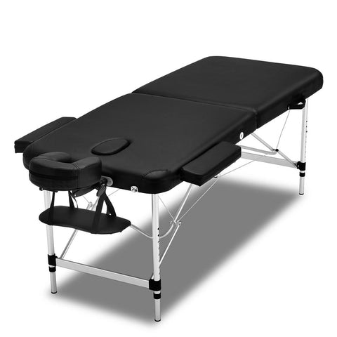 Massage Table 70Cm Portable 2 Fold Aluminium Beauty Bed Black