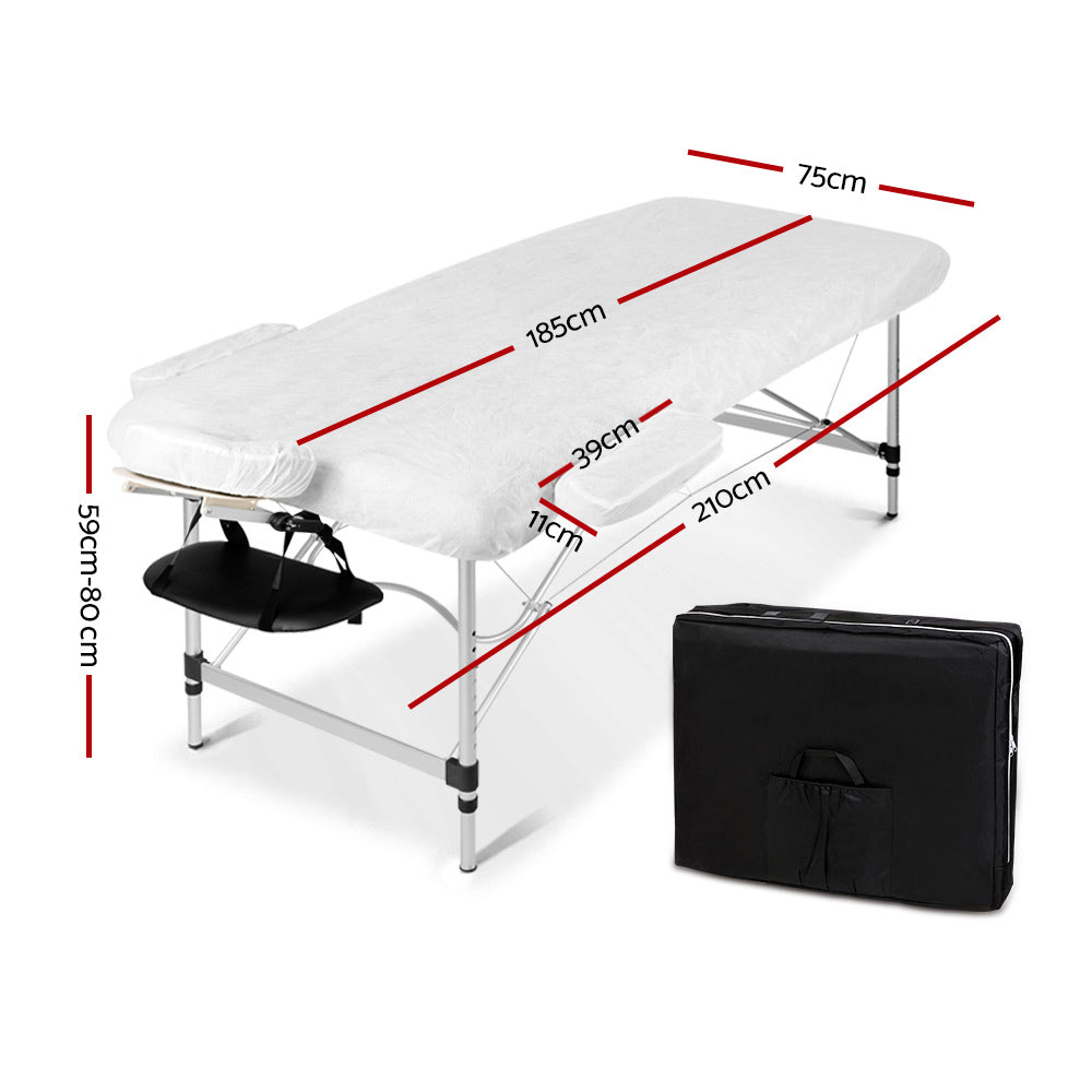 Portable Massage Table 75cm Aluminium Folding Beauty Bed Adjustable Black