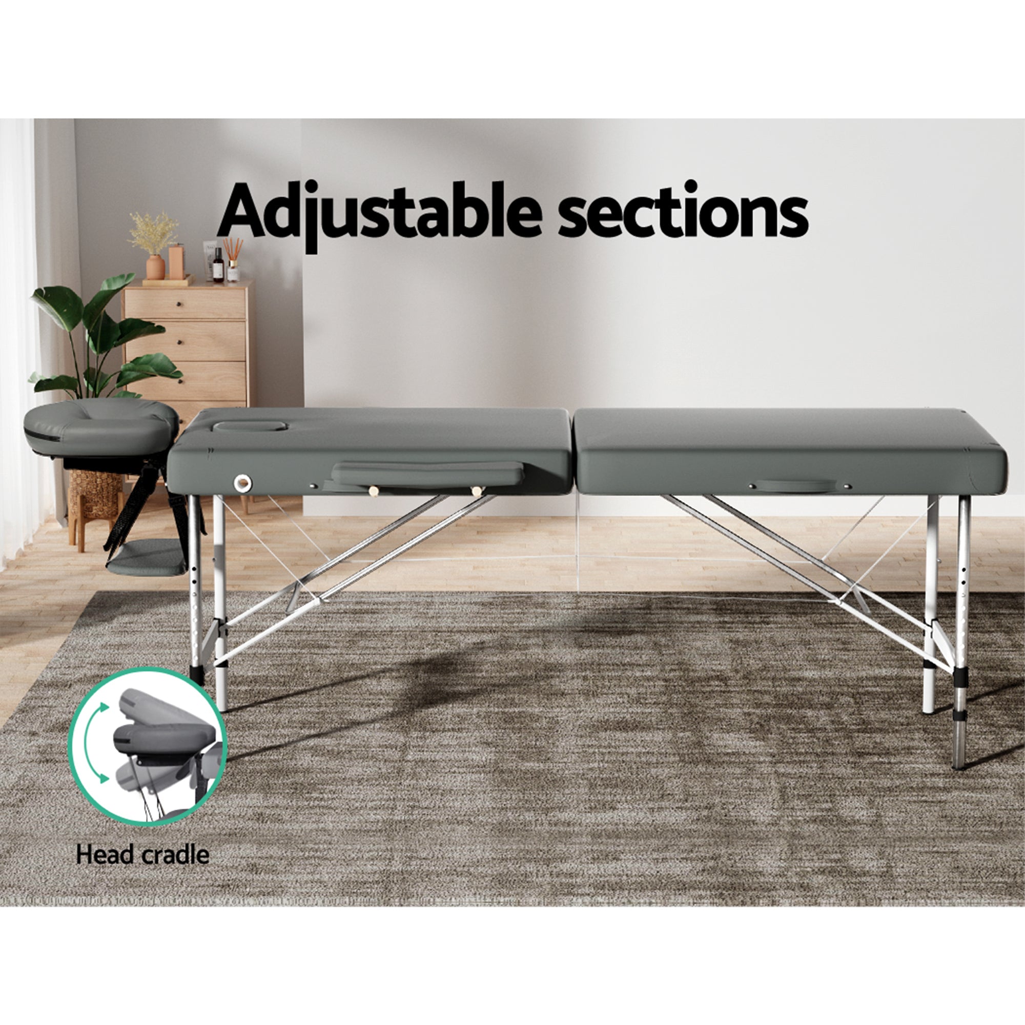 Massage Table 55Cm Portable 2 Fold Aluminium Beauty Bed Grey