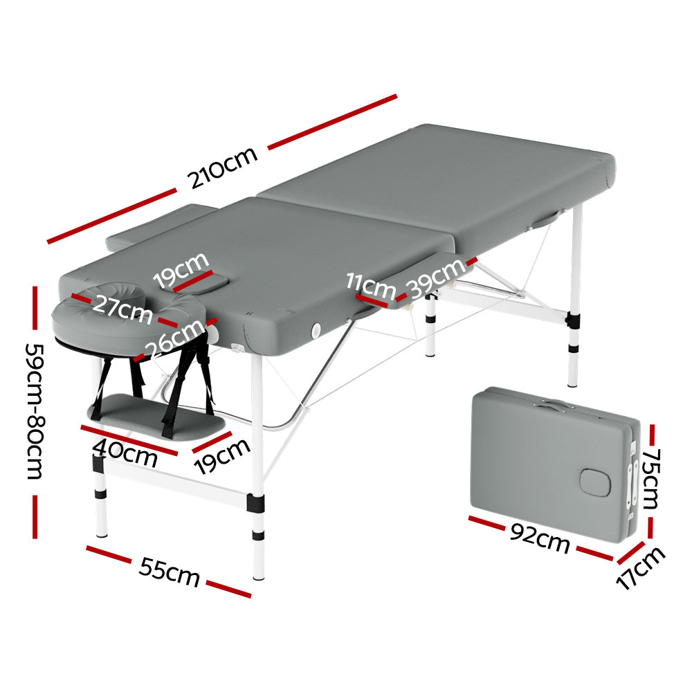 Elegance 55cm 2-Fold Aluminum Massage Table in Stylish Grey