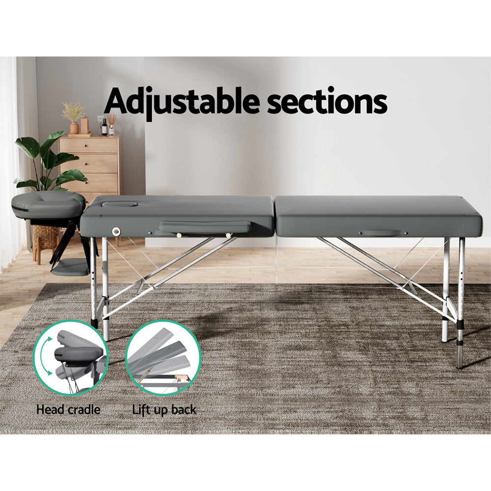 Elegance 55cm 2-Fold Aluminum Massage Table in Stylish Grey