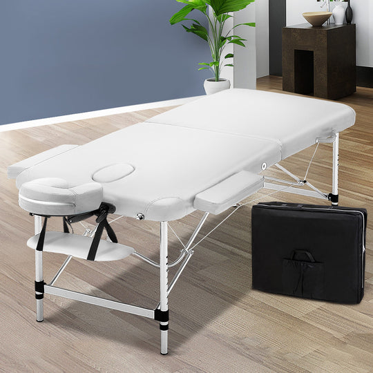Massage Table 75Cm Portable 2 Fold Aluminium Beauty Bed White - Zenses Wide Two Treatment