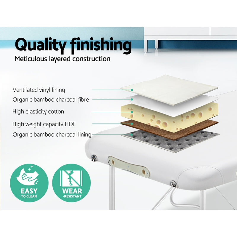Massage Table 75cm 2 Fold Aluminium Massage Bed Portable