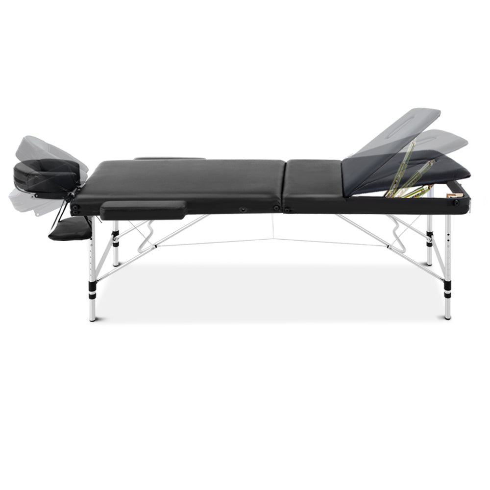 Portable 60Cm 3 Fold Massage Table, Black
