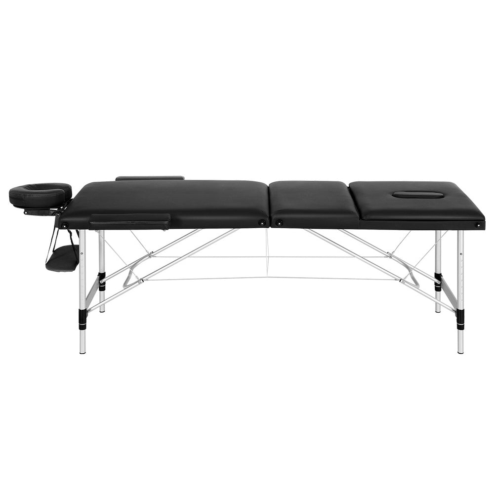 Massage Table 65Cm Portable 3 Fold Aluminium Beauty Bed Black