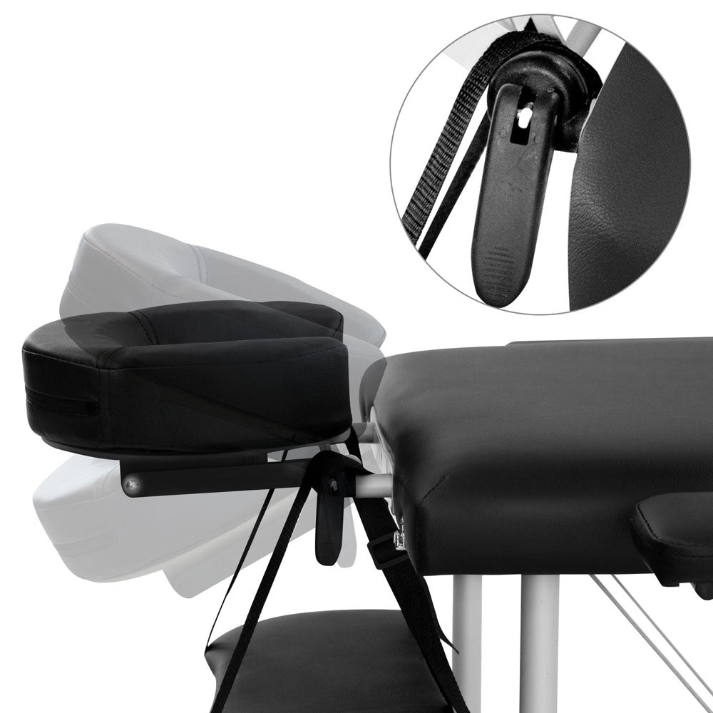 Massage Table 75Cm Portable 3 Fold Aluminium Beauty Bed Black