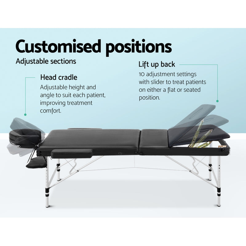 Buy Zenses 3 Fold Portable Aluminium Massage Table - Black