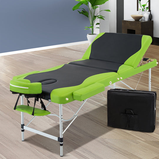 75Cm - Massage Table 75Cm Portable 3 Fold Aluminium Beauty Bed Green