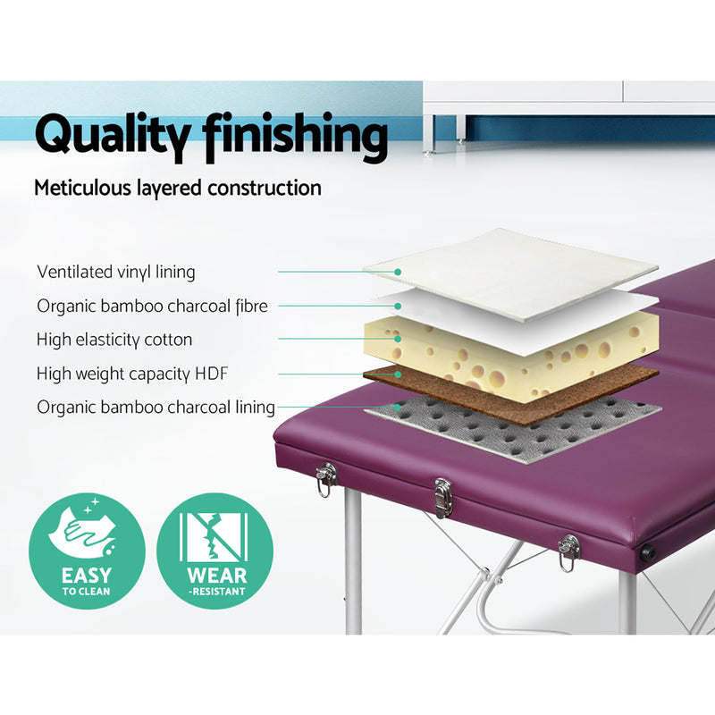 75Cm - Massage Table 75cm 3 Fold Aluminium Beauty Bed Portable Therapy Violet