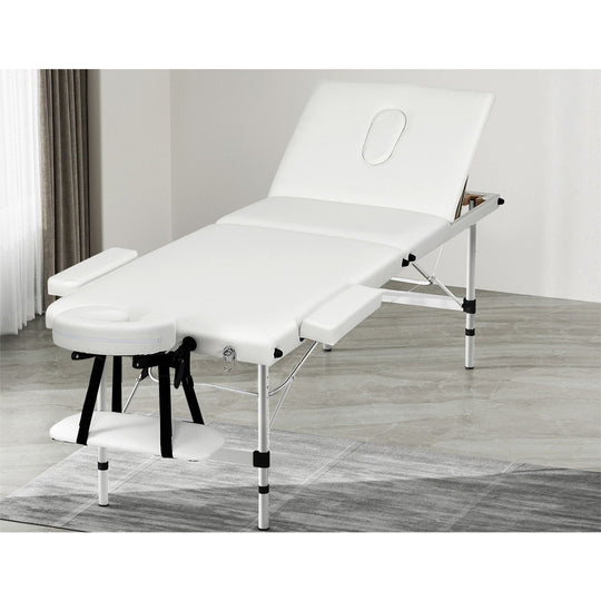 Massage Table 85Cm Portable 3 Fold Aluminium Beauty Bed Black - Therapy