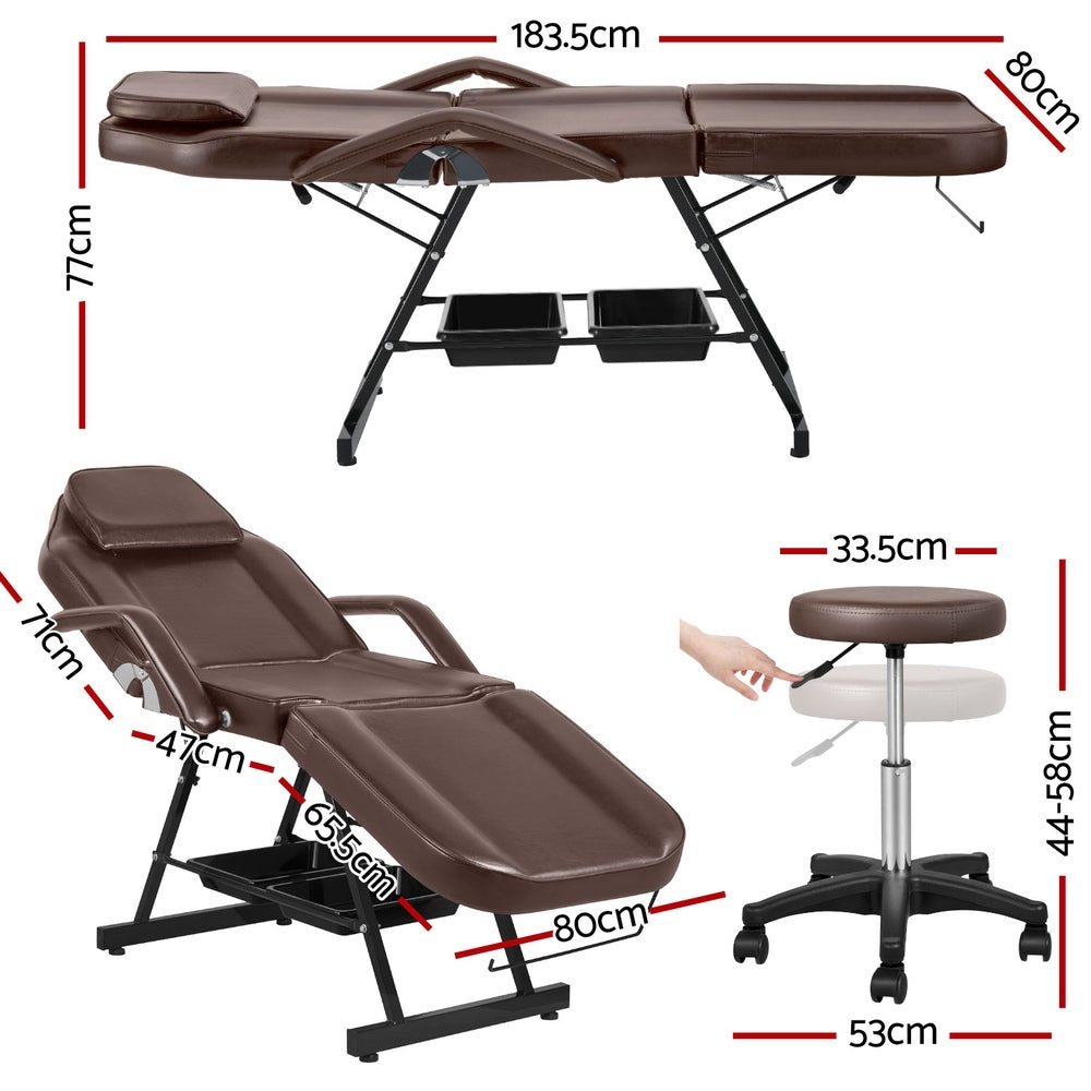 Massage Table Adjustable Salon Bed Chair 3-Fold Black/Brown