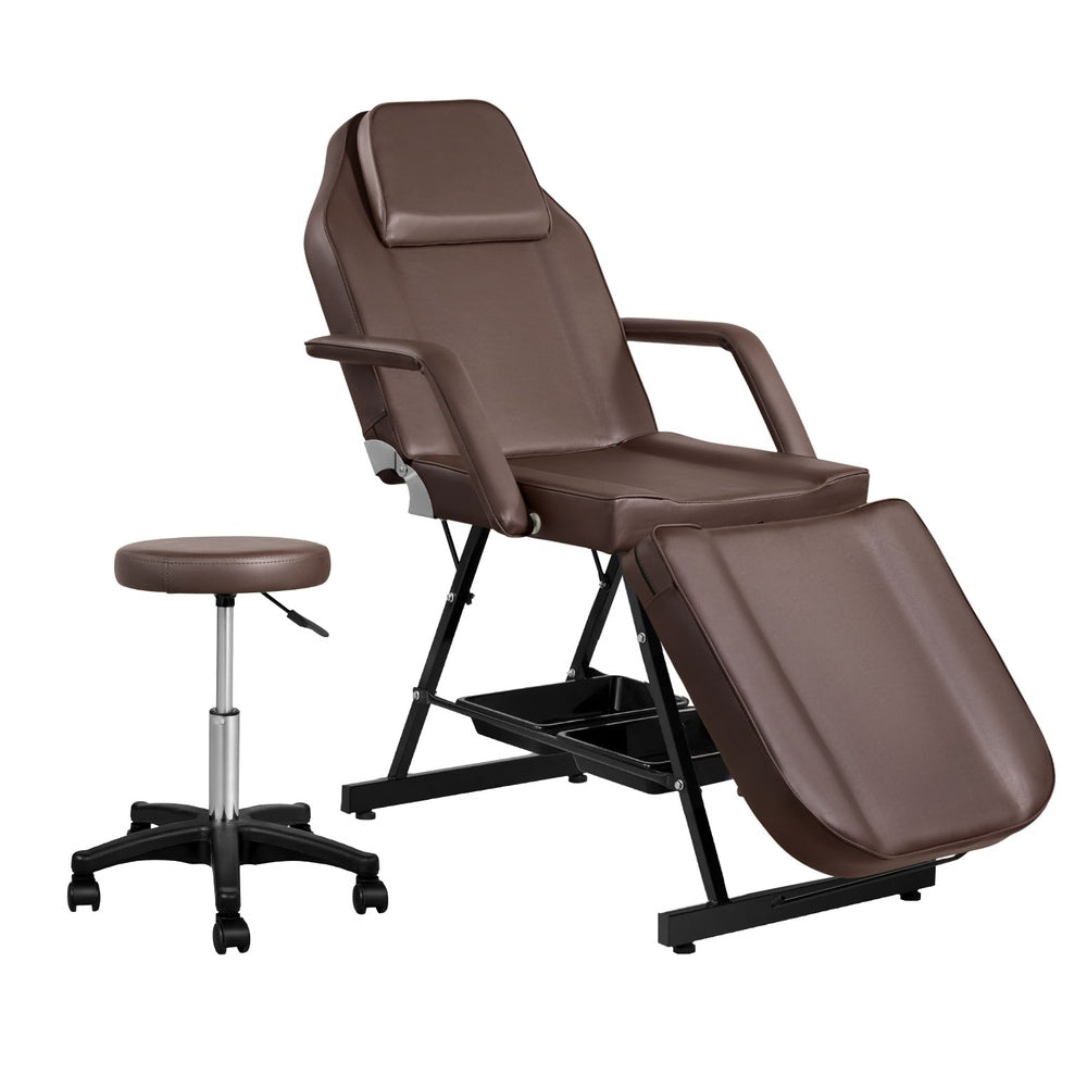 Massage Table Adjustable Salon Bed Chair 3-Fold Black/Brown