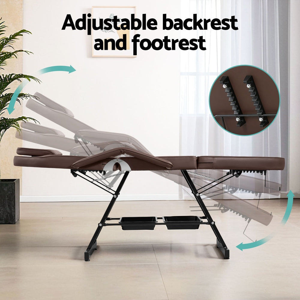 Massage Table Adjustable Salon Bed Chair 3-Fold Black/Brown