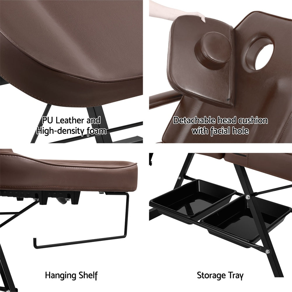 Massage Table Adjustable Salon Bed Chair 3-Fold Black/Brown