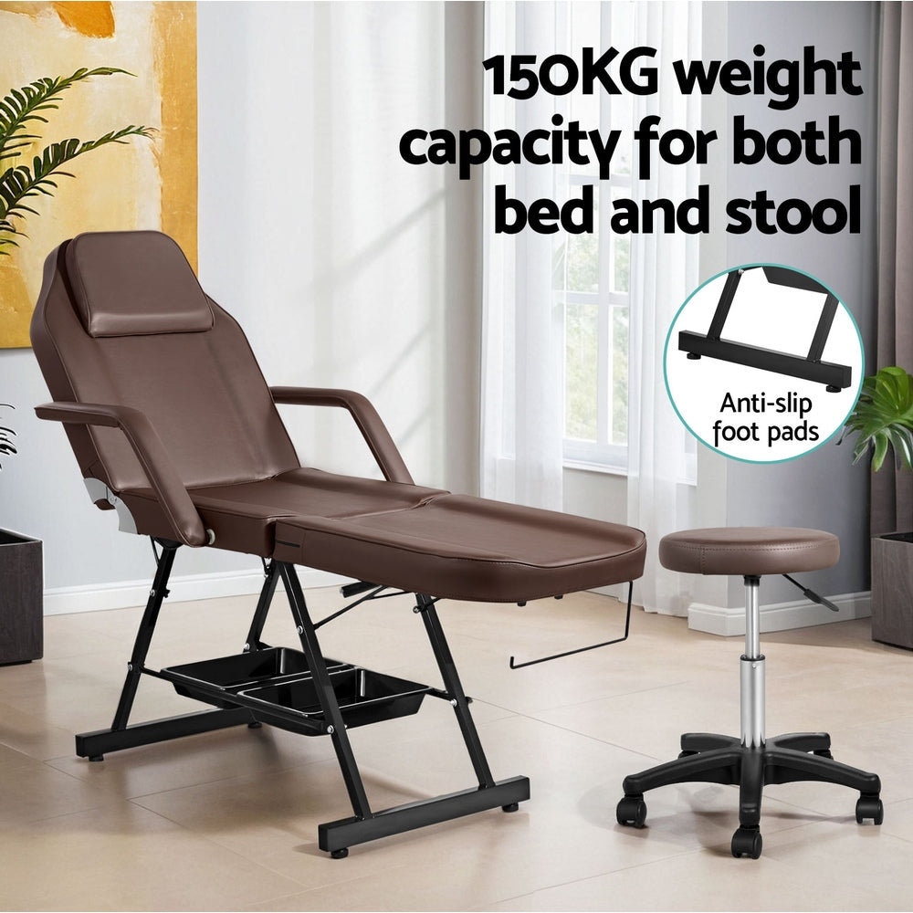 Massage Table Adjustable Salon Bed Chair 3-Fold Black/Brown