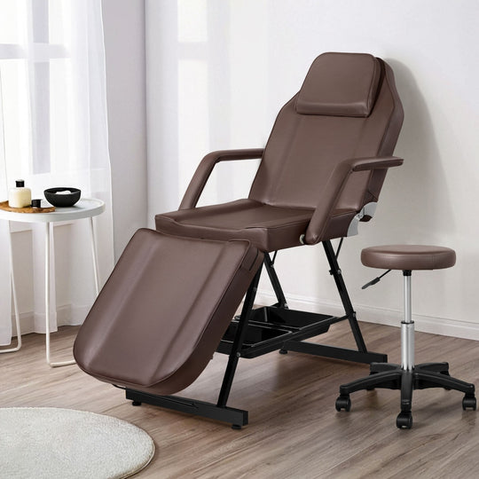 Massage Table Adjustable Salon Bed Chair 3-Fold Black/Brown - Massage Tables