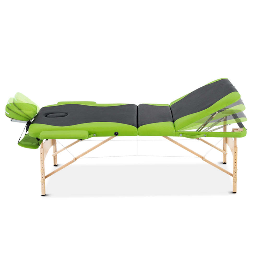 Massage Table 70Cm Portable 3 Fold Wooden Beauty Bed Green