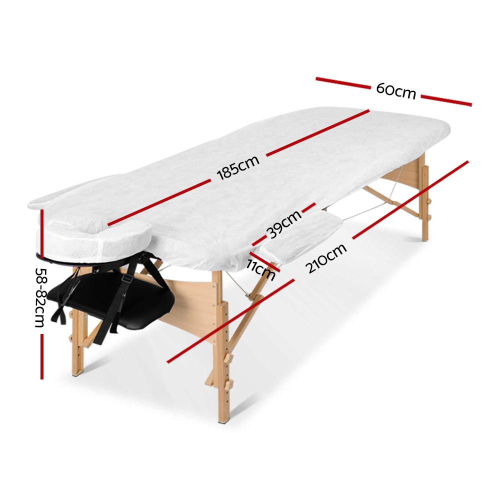 60cm Portable 3-Fold Wooden Massage Table Beauty Bed Black