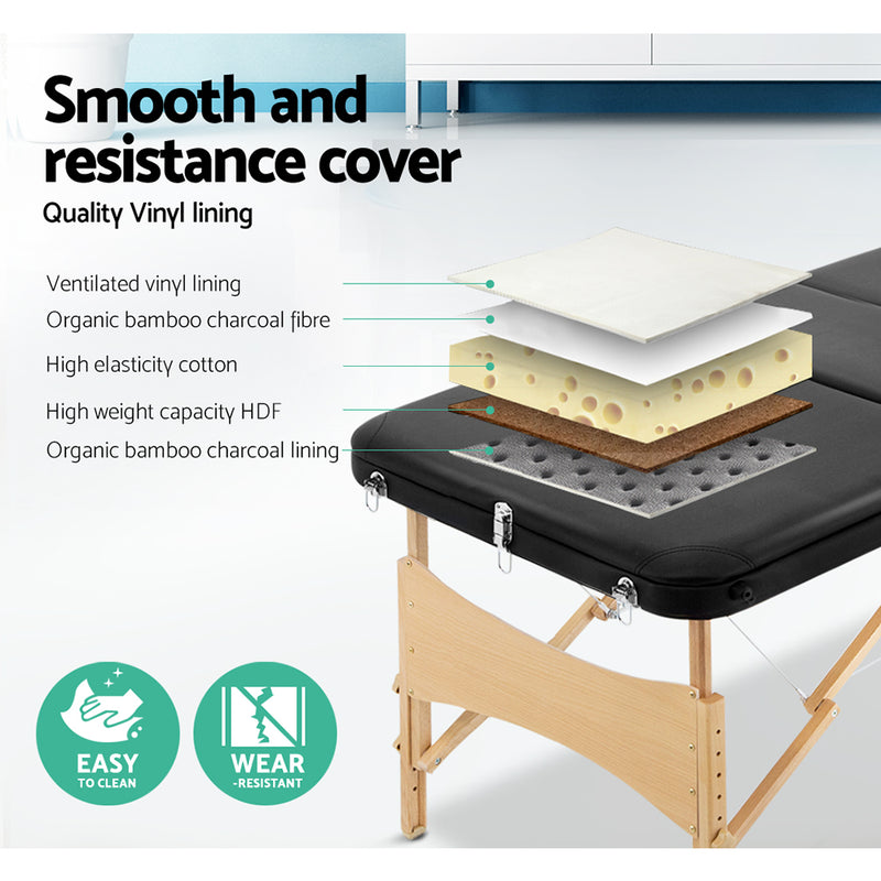 Massage Table 3 Fold Wooden Portable Beauty Therapy Bed