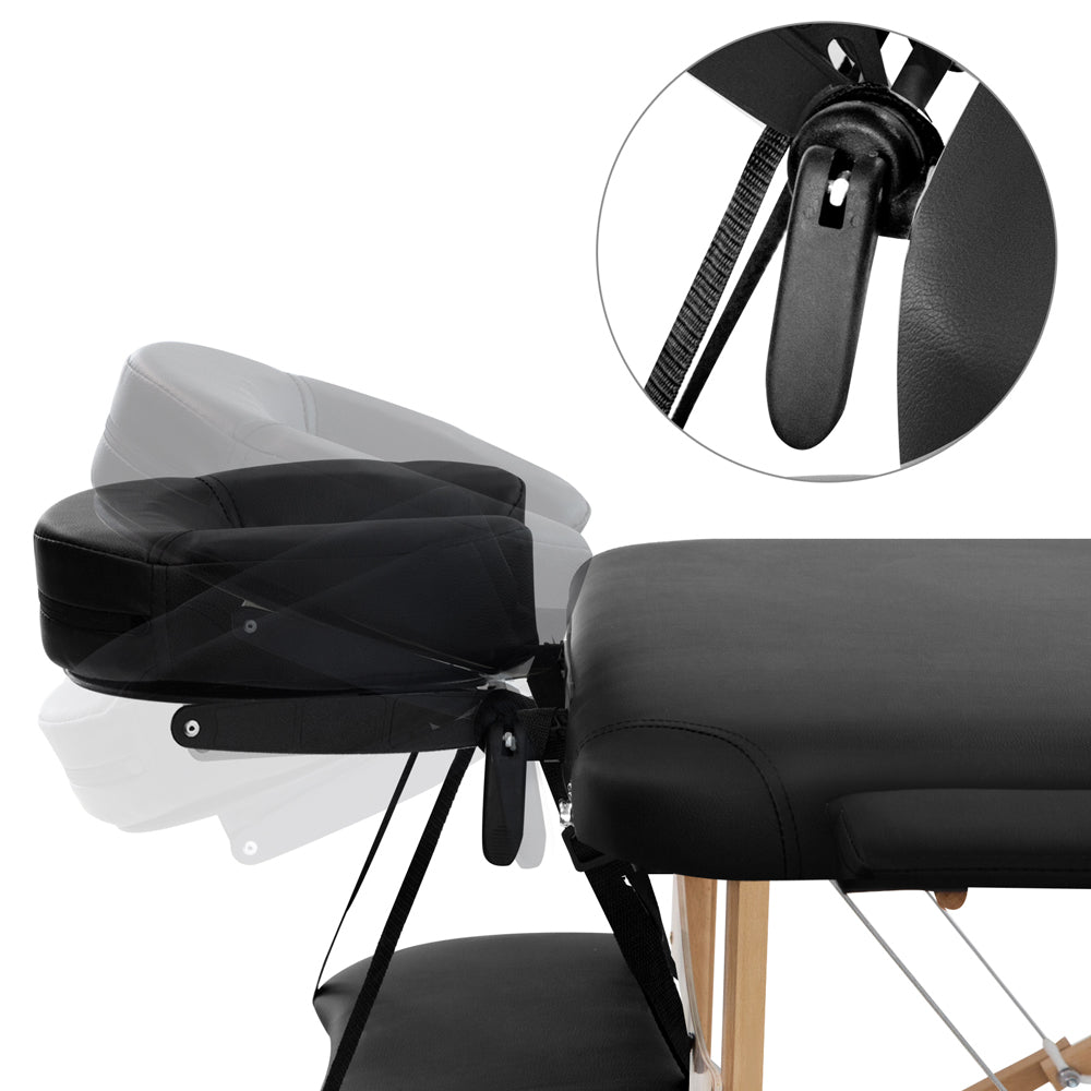 Massage Table 70Cm Portable 3 Fold Wooden Beauty Bed Black