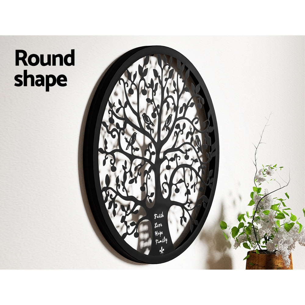 Metal Wall Art Hanging Sculpture Home Decor Leaf Tree Of Life Round Frame, 3D Wall Art