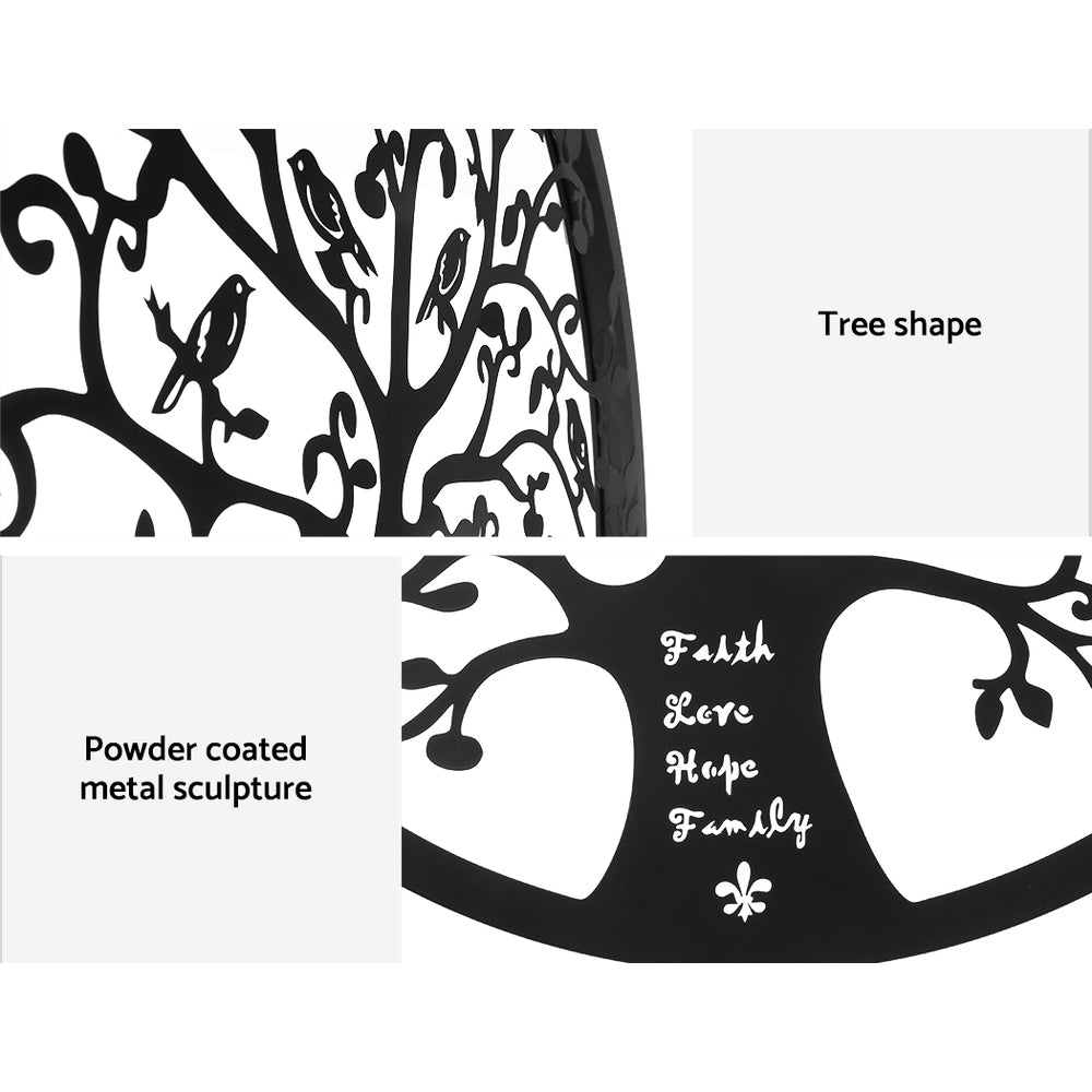 Metal Wall Art Hanging Sculpture Home Decor Leaf Tree Of Life Round Frame, Metal finish