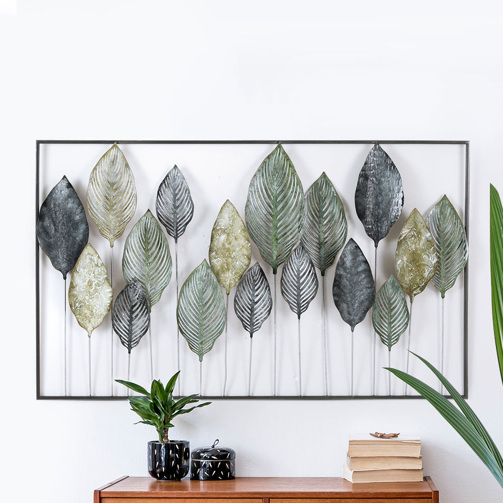 Metal Wall Art Tree of Life Leaf Sculpture Framed Home