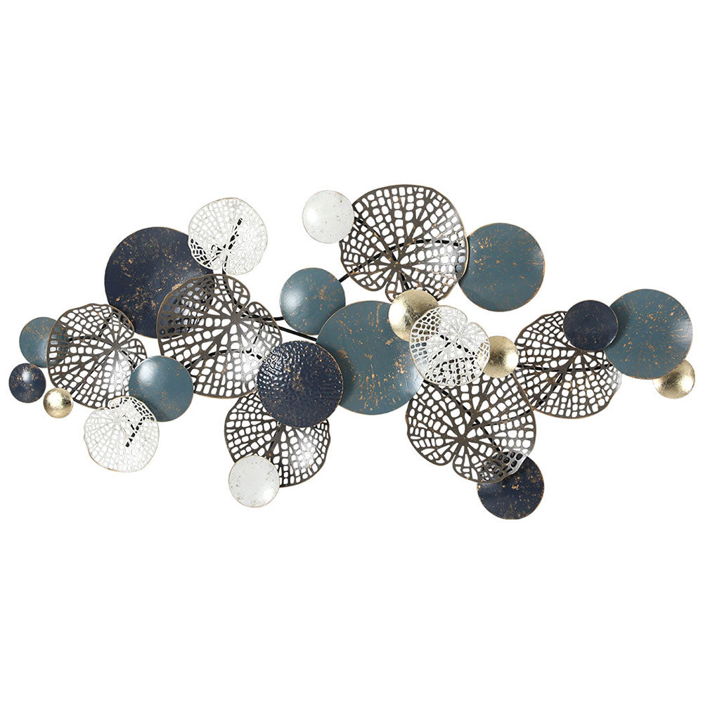 132Cm - Metal Wall Art Hanging Sculpture 132Cm Home Decor Leaf Circles Blue