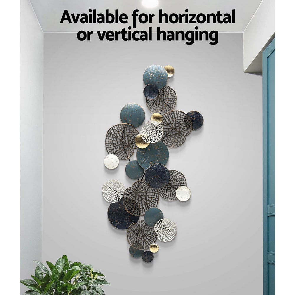 3D Wall Art - Metal Wall Art Hanging Sculpture 132Cm Home Decor Leaf Circles Blue