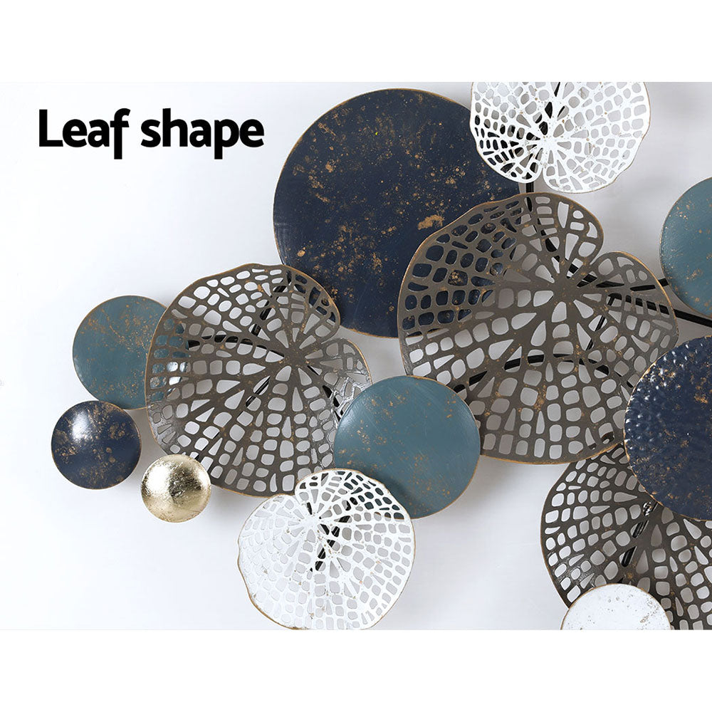 Blue colour - Metal Wall Art Hanging Sculpture 132Cm Home Decor Leaf Circles Blue