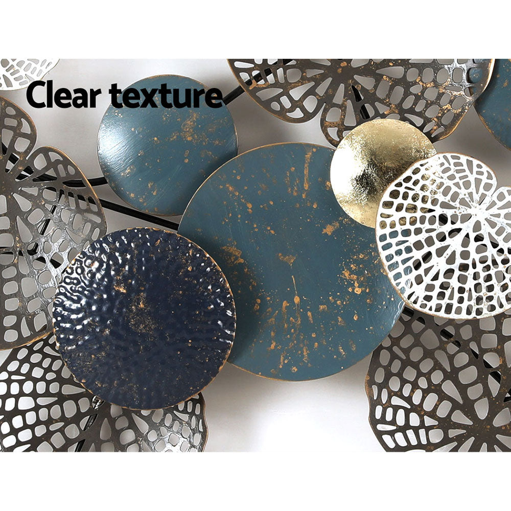 Metal finish - Metal Wall Art Hanging Sculpture 132Cm Home Decor Leaf Circles Blue