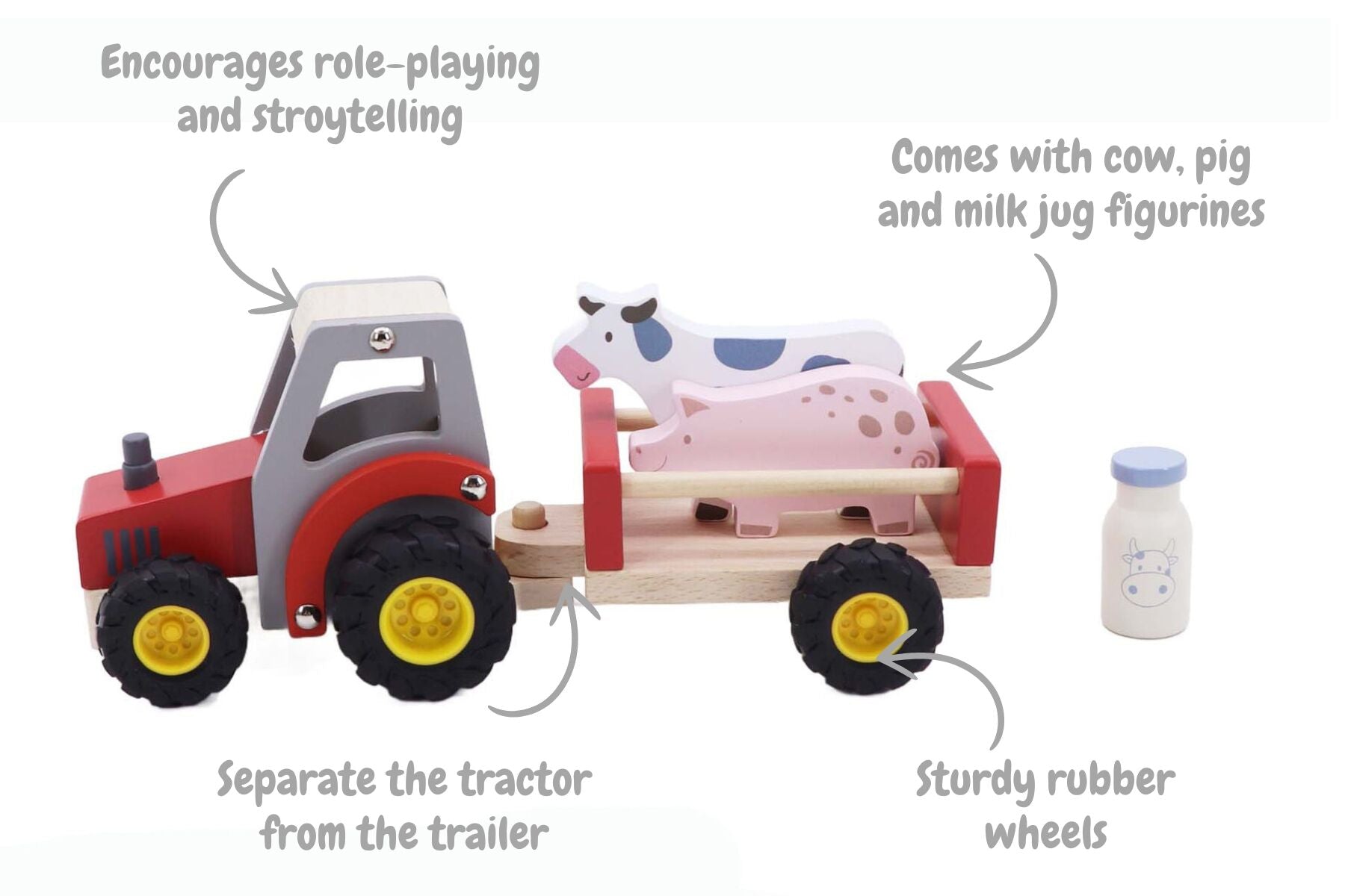 Wooden Tractor Red Farm Toy