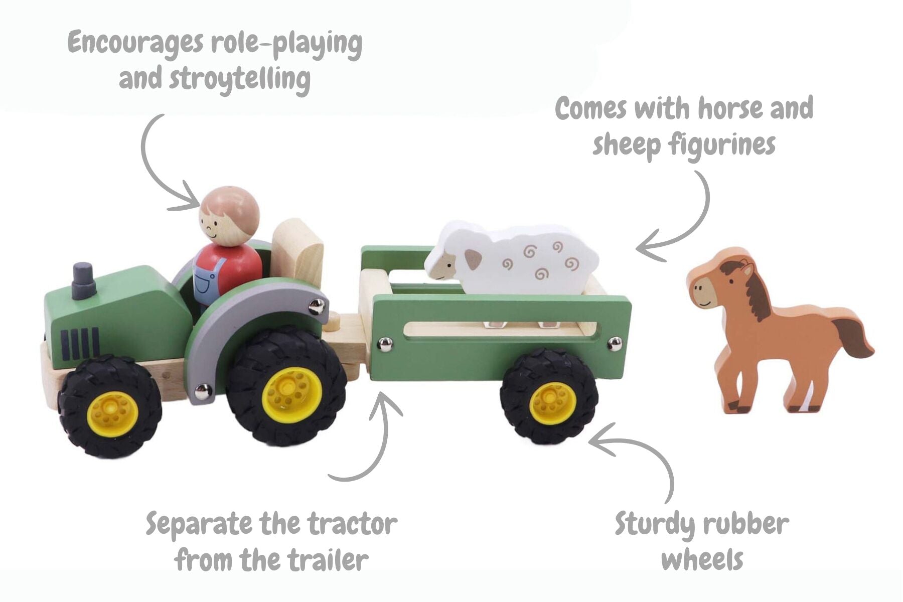 Wooden Tractor Green Toy